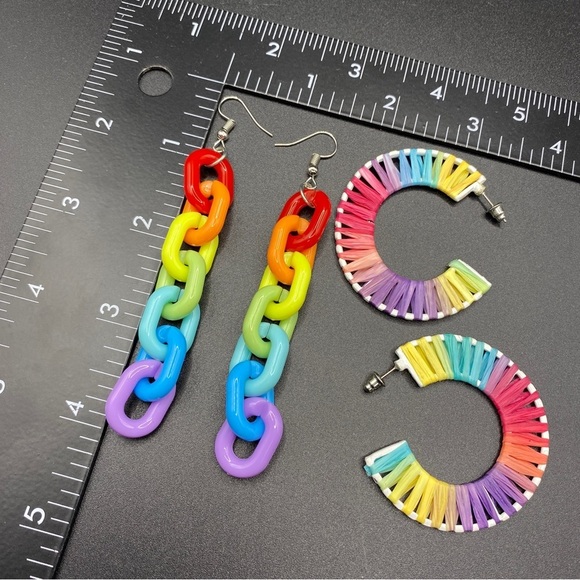 Pride Month Pair Pierced Rainbow Unisex Earrings - Picture 3 of 5